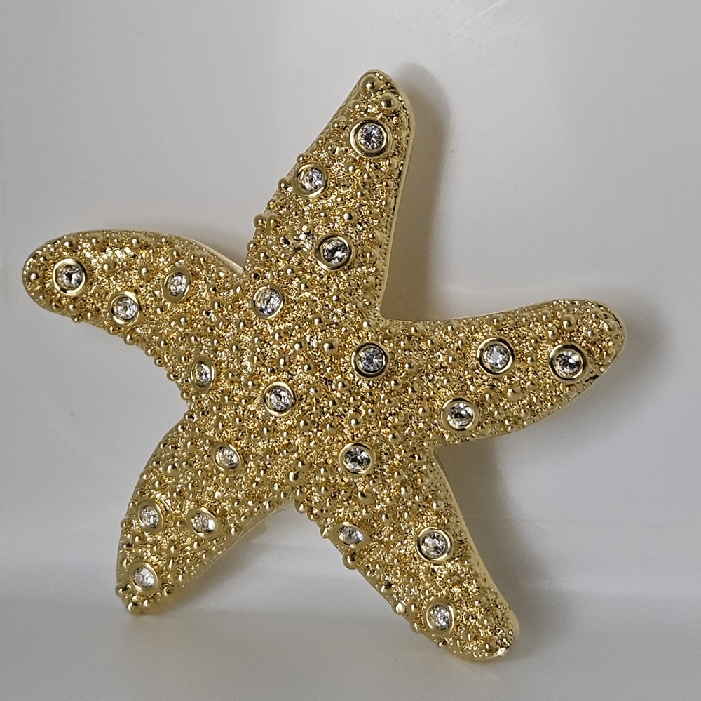 SWAROVSKI Starfish CRYSTAL Pin Brooch Textured Gold - Tone Excellent Condition